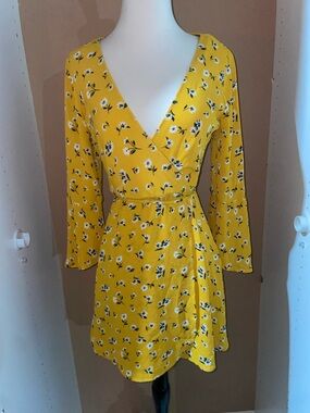 Speechless Yellow Floral Faux Wrap Dress
